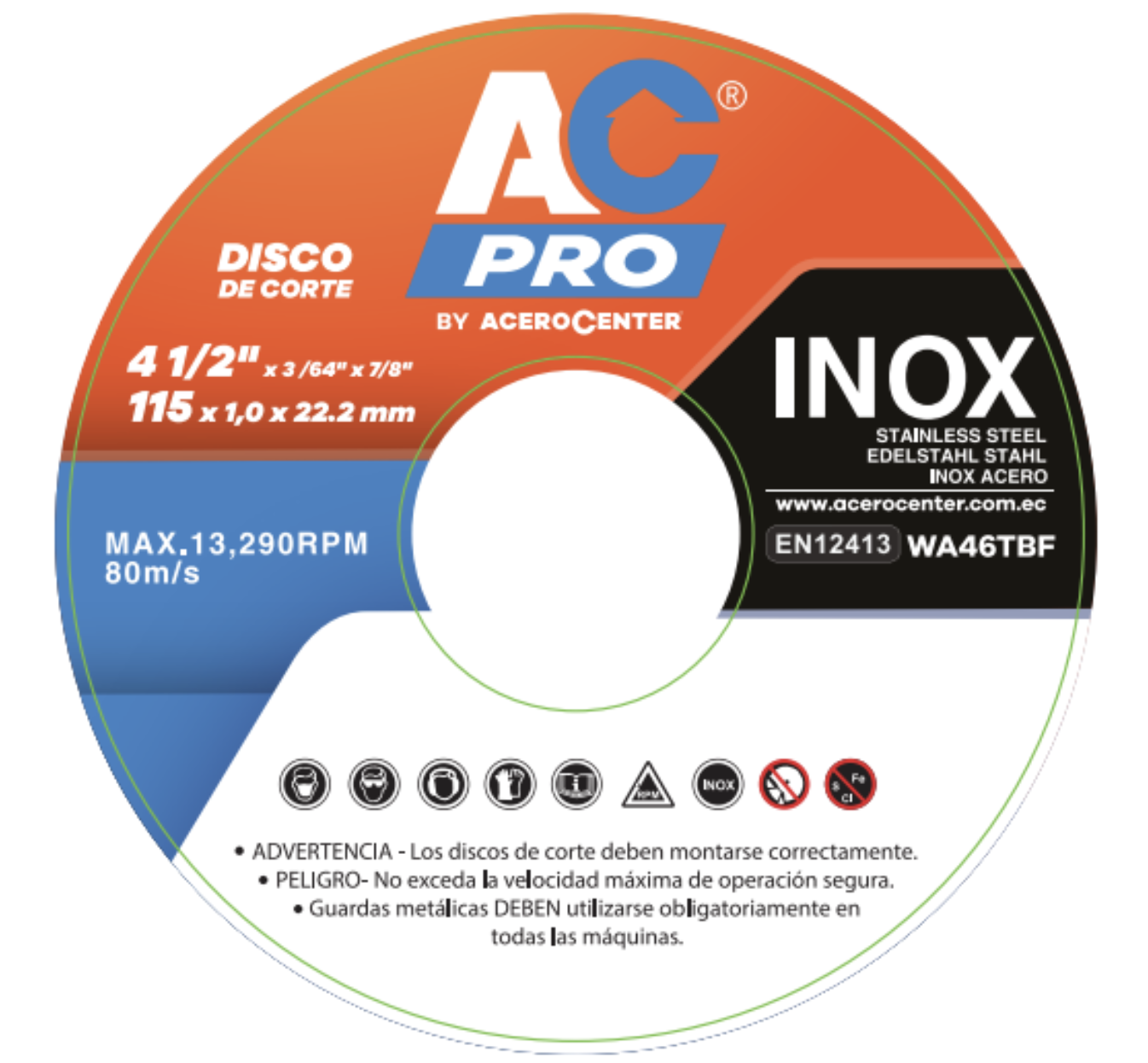 disco de corte para metal e inoxidable 4 1:2 x 3:64 x 7:8 II ACPRO